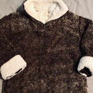 Sherpa Half Zip Pullover - Brown & Cream - Size S